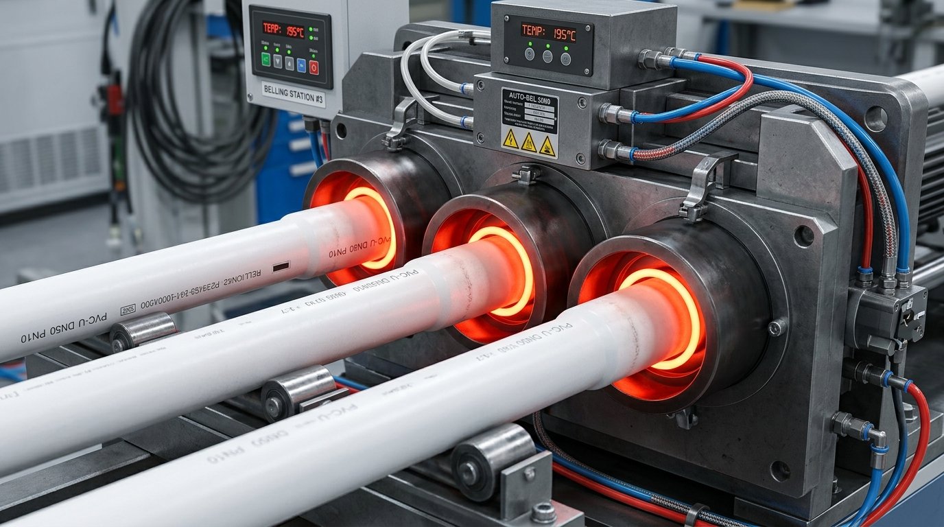 PVC pipe manufacturing machinery forming PVC pipe ends
